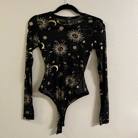 Rue21 Tops - NWOT Rue21 Black Mock Neck Celestial Mesh Bodysuit